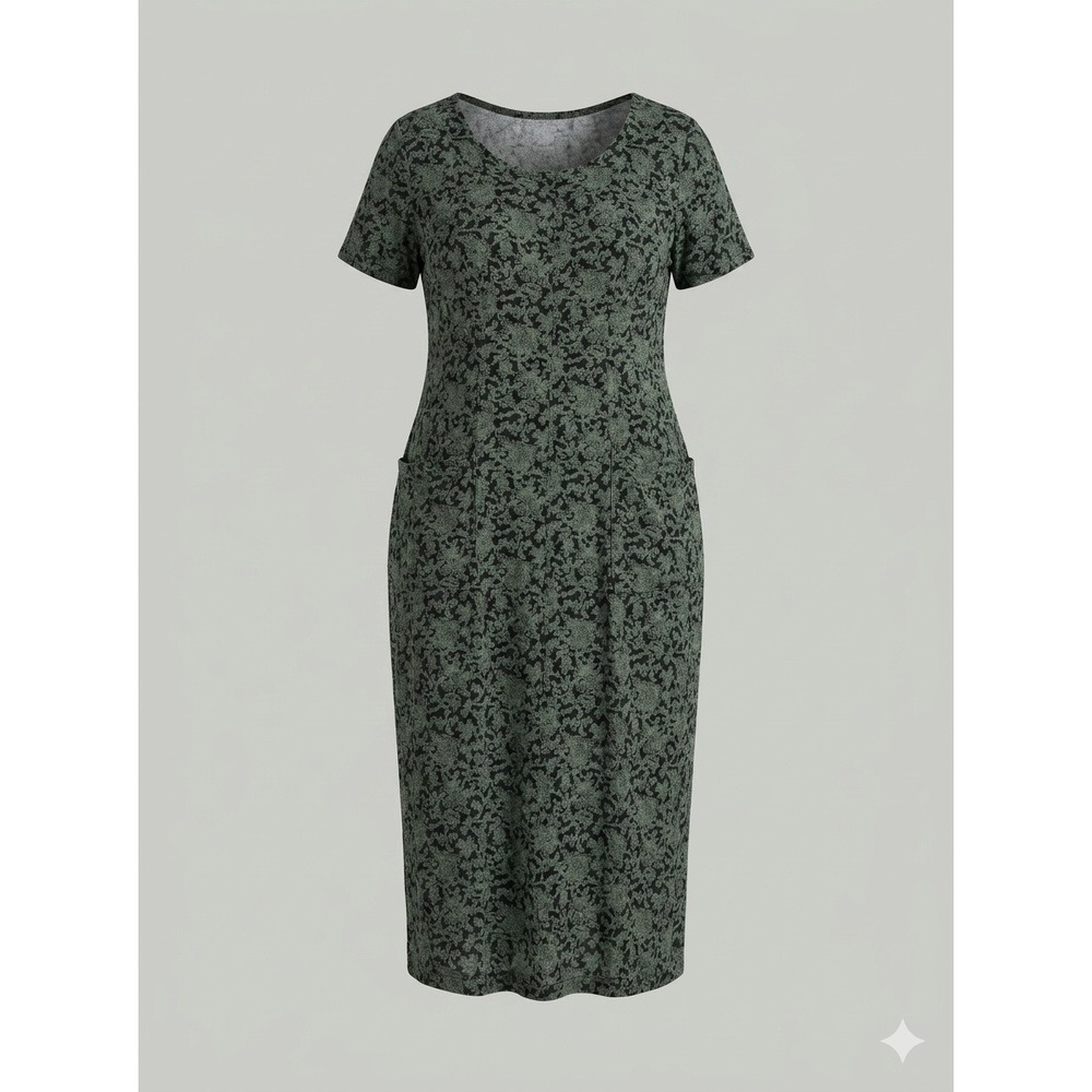 Santa Fe Jim Tremblay Vintage 90s Green Cream Floral Rayon Midi Dress L Straight